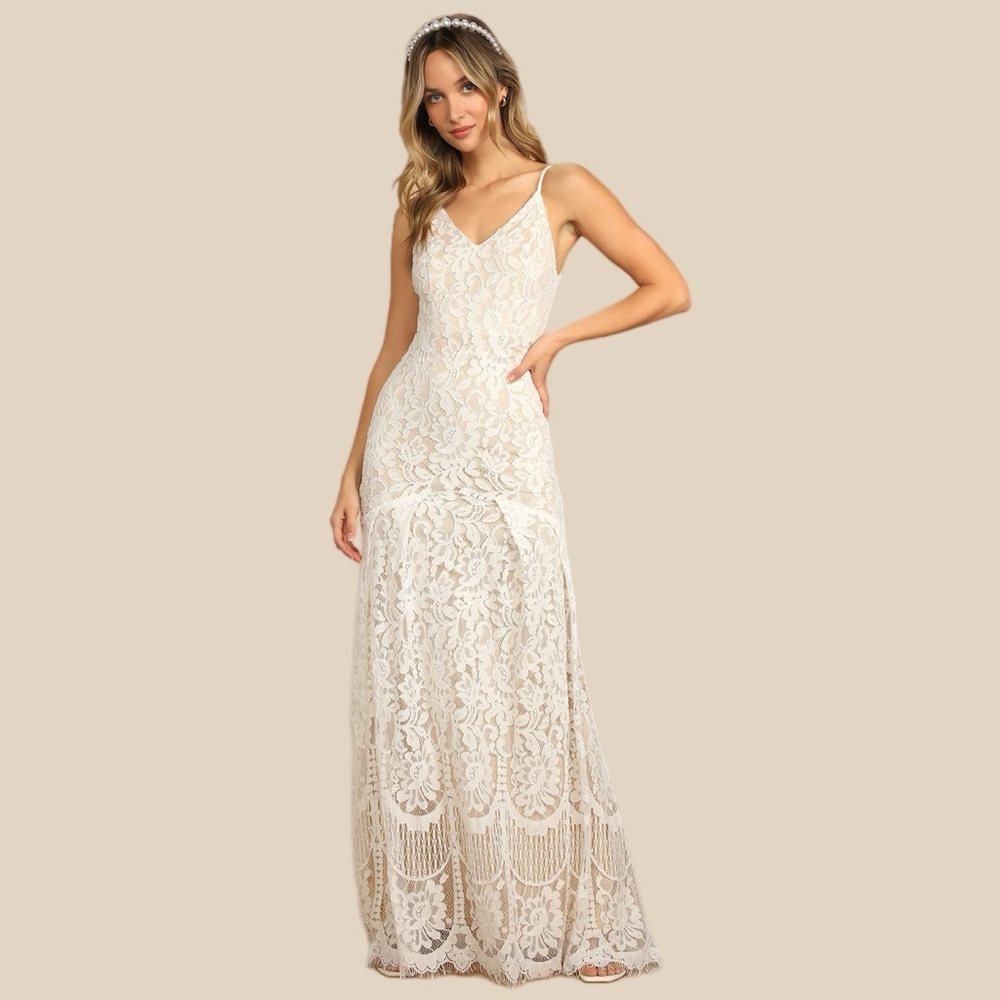 Lulus Flynn White Lace Maxi Dress Mermaid Bridal In size S
